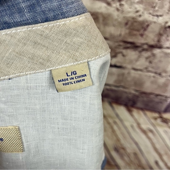 Tommy Bahama Blue 100% Linen Button Short Sleeve Shirt - Picture 8 of 10